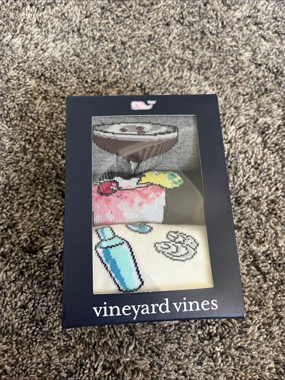Vineyard Vines Cocktail  Novelty Sock Trio — Gray, Pink, Cream. New in box!
